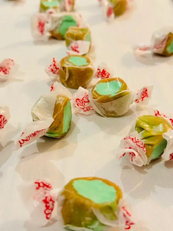 Caramel apple salt water taffy freeze dried